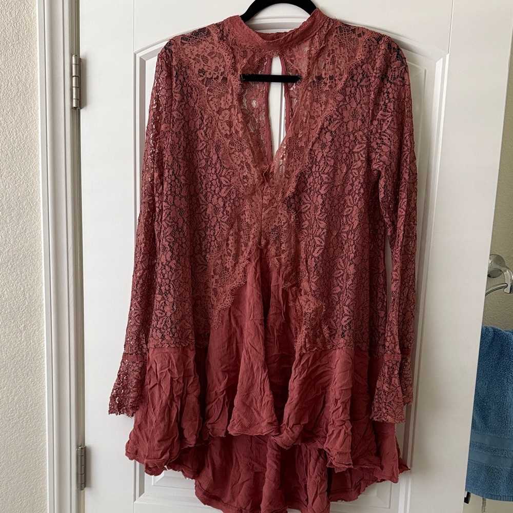 Free People Mauve Lace Tunic